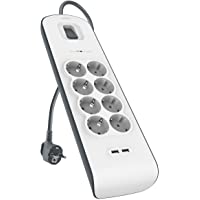 Belkin BSV804 SurgeStrip - Tira de protección contra sobretensiones de 8 vías con conexiones USB (2.4 A) blanco